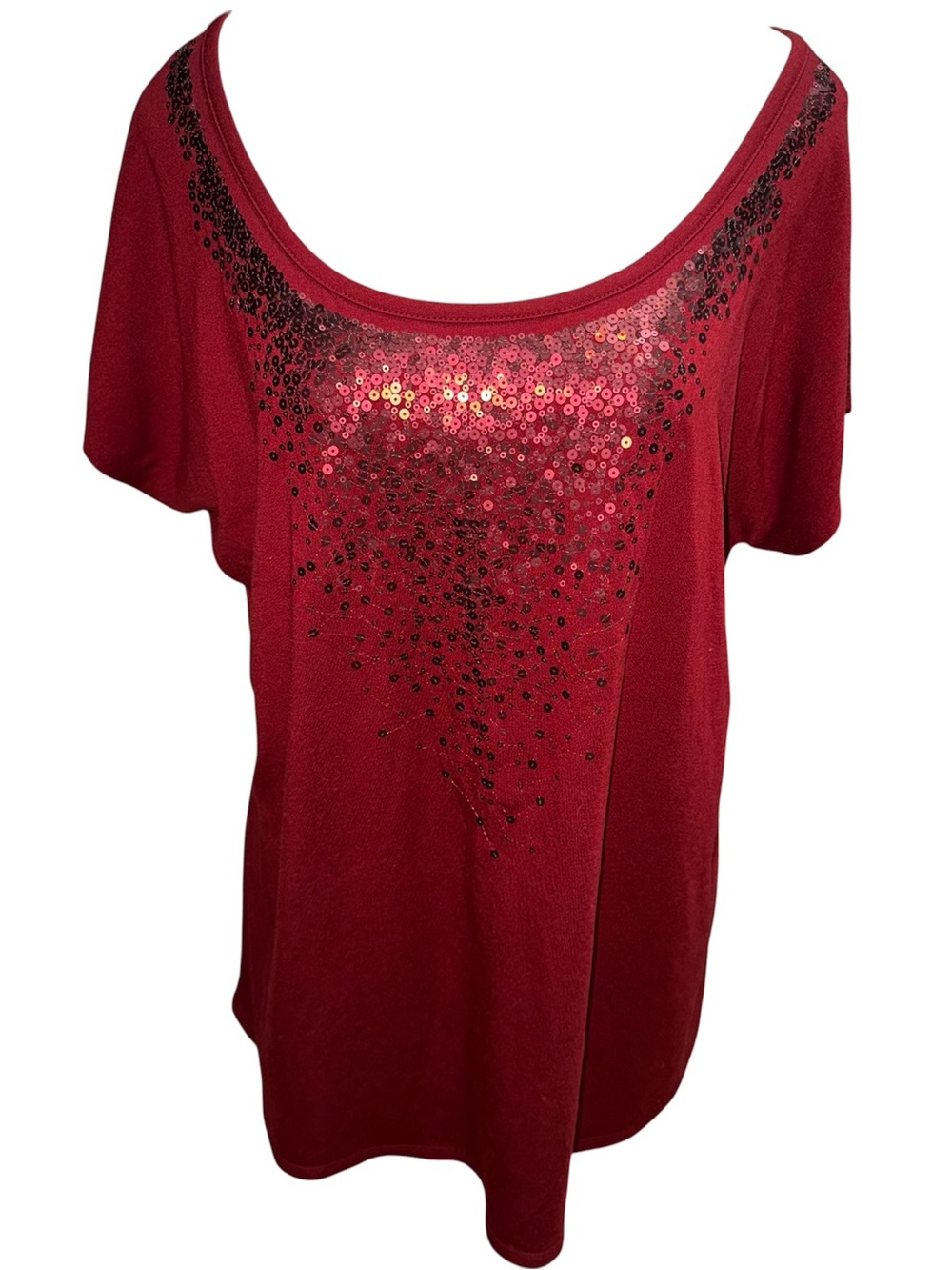Red sequin embellished short sleeve top